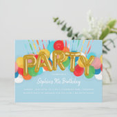 レインボーバルーン子供の誕生日パーティースカイブルー 招待状 (スタンド正面)