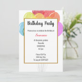 レインボーバルーン白誕生日 招待状 (スタンド正面)