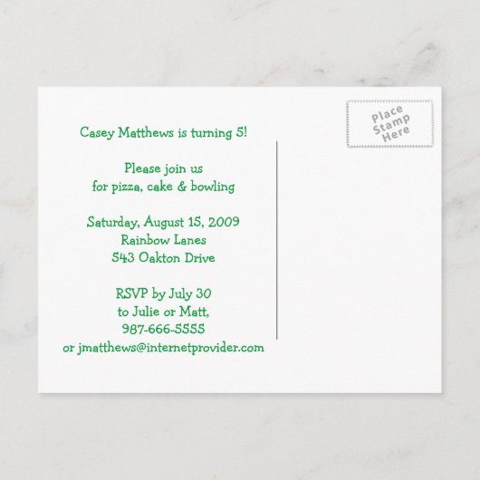 レインボーバルーン誕生日パーティーの招待状 インビテーションポストカード (裏面)