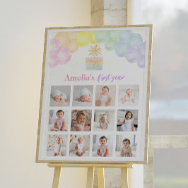 レインボーバルーン誕生日フォトマイルストーンサイン ポスター