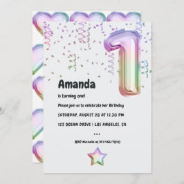 レインボーバルーン1stクリスマス誕生日招待状 招待状