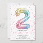 レインボーバルーン2ndバースデーガールパーティー番号 招待状 (正面)