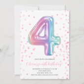 レインボーバルーン4thバースデーガールパーティー番号 招待状 (正面)