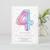 レインボーバルーン4thバースデーガールパーティー番号 招待状 (スタンド正面)