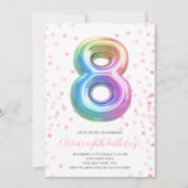 レインボーバルーン8誕生日ガールパーティー番号 招待状 (正面)