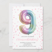 レインボーバルーン9th誕生日ガールナンバー 招待状 (正面)