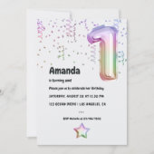 レインボーバルーン 1歳 クリスマス 誕生日 招待状 (正面)