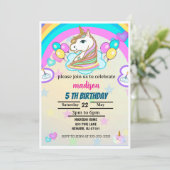 レインボーバルーンUnicornピンク誕生日パーティーガール 招待状 (スタンド正面)
