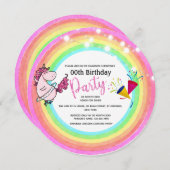 レインボーバレリナ2ガーリー光ユニコーン誕生日 招待状 (正面/裏面)