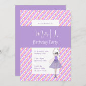 レインボーバレリーナフェアリーパープルガールズ1st誕生日 招待状 (正面/裏面)