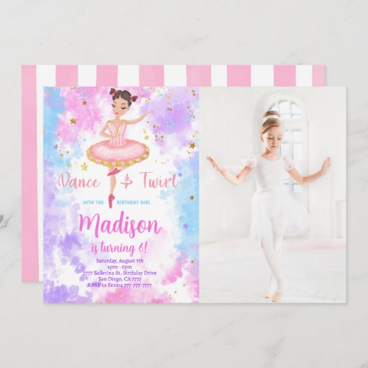 レインボーバレリーナフォト招待状 招待状 (正面/裏面)
