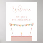 レインボーバンティング&ケーキ誕生日パーティーウェルカムサイン ポスター (正面)