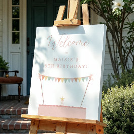 レインボーバンティング&ケーキ誕生日パーティーウェルカムサイン ポスター