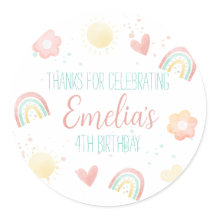 レインボーバースデーパーティクラシックーのラウンドステッカー