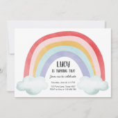レインボーバースデーパーティークラウドウォーター色の女の子 招待状 (正面)