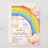レインボーバースデーパーティー招待女の子誕生日 招待状 (正面)