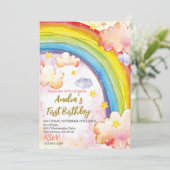 レインボーバースデーパーティー招待女の子誕生日 招待状 (スタンド正面)