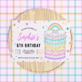レインボーバースデーパーティーfor Girls 6誕生日 招待状