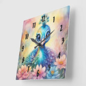 レインボーバーズピーコック1 スクエア壁時計 (傾斜)