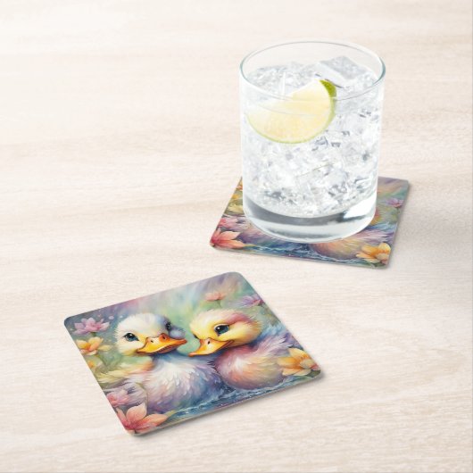 レインボーバードアヒル1 スクエアペーパーコースター (インサイチュ)