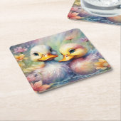 レインボーバードアヒル1 スクエアペーパーコースター (アングル)