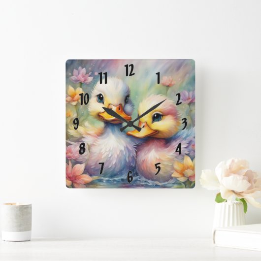 レインボーバードアヒル1 スクエア壁時計 (ホーム)