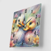 レインボーバードアヒル1 スクエア壁時計 (傾斜)