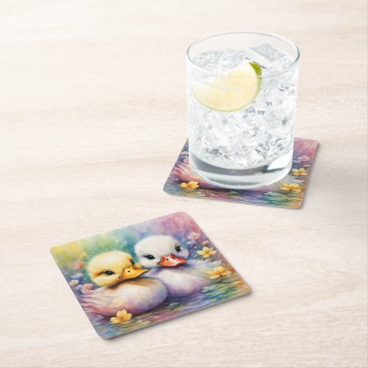 レインボーバードアヒル2 スクエアペーパーコースター (インサイチュ)