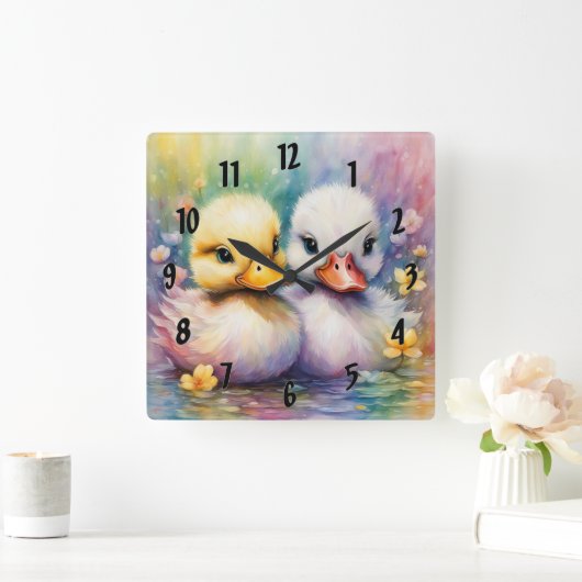 レインボーバードアヒル2 スクエア壁時計 (ホーム)