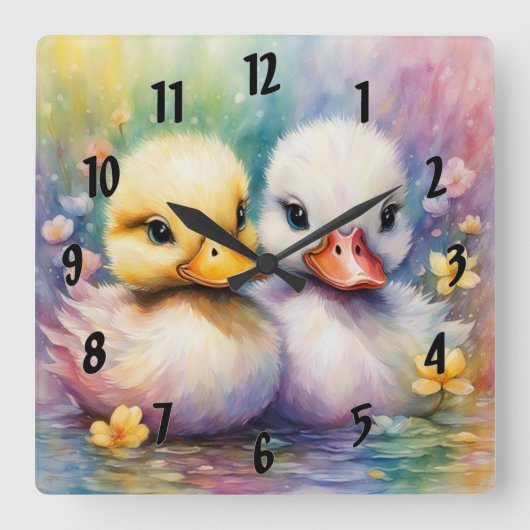 レインボーバードアヒル2 スクエア壁時計 (正面)