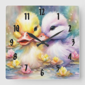 レインボーバードアヒル4 スクエア壁時計 (正面)