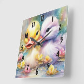 レインボーバードアヒル4 スクエア壁時計 (傾斜)