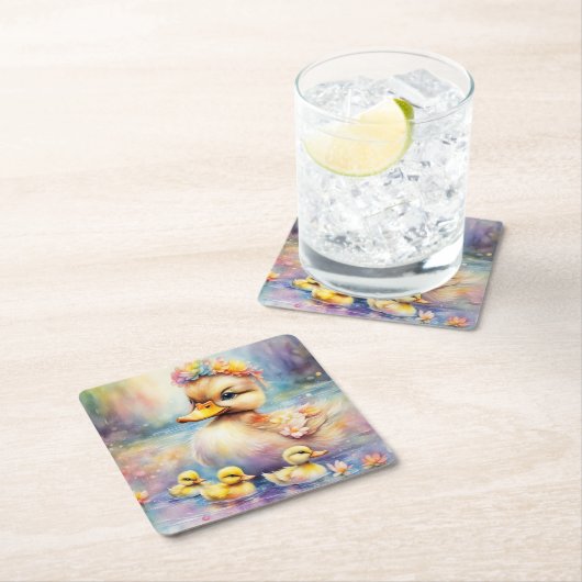 レインボーバードアヒル5 スクエアペーパーコースター (インサイチュ)