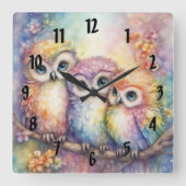 レインボーバードフクロウ1 スクエア壁時計 (正面)