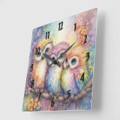 レインボーバードフクロウ1 スクエア壁時計 (傾斜)