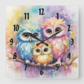 レインボーバードフクロウ5 スクエア壁時計 (正面)