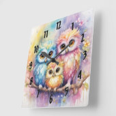 レインボーバードフクロウ5 スクエア壁時計 (傾斜)