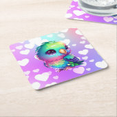 レインボーバード&ハート スクエアペーパーコースター (アングル)