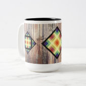 レインボーバーンキルトとバーンドウッド ツートーンマグカップ (正面左)