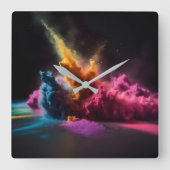 レインボーパウダーブラストオンブラック スクエア壁時計 (正面)