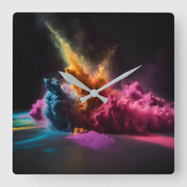 レインボーパウダーブラストオンブラック スクエア壁時計