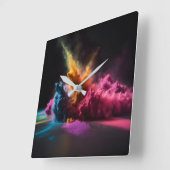 レインボーパウダーブラストオンブラック スクエア壁時計 (傾斜)