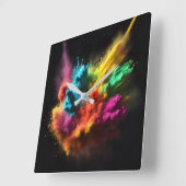 レインボーパウダーブラストオンブラック スクエア壁時計 (傾斜)