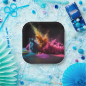 レインボーパウダーブラストオンブラック ペーパープレート (パーティー)