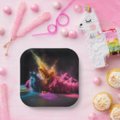 レインボーパウダーブラストオンブラック ペーパープレート (パーティー)