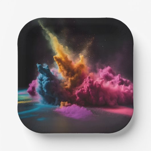 レインボーパウダーブラストオンブラック ペーパープレート (正面)