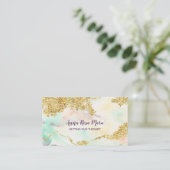 *~*レインボーパステルウォーターカラーウォッシュ金ゴールドグリッター 名刺 (スタンド正面)