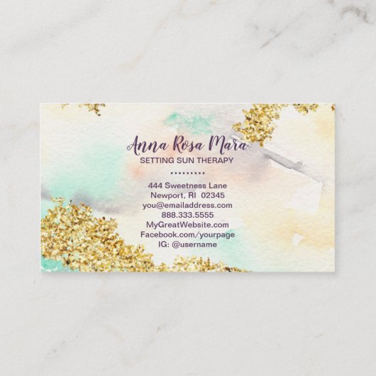 *~*レインボーパステルウォーターカラーウォッシュ金ゴールドグリッター 名刺 (裏面)