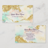 *~*レインボーパステルウォーターカラーウォッシュ金ゴールドグリッター 名刺 (正面/裏面)