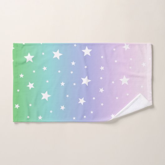 レインボーパステルカラー銀河系スターズカワイイグラデーション バスタオルセット (ハンドタオル)